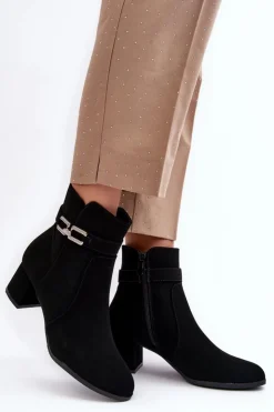 Damskie Boto Damskie Botki Na Niskim Obcasie Z Ozdobą Czarne Numissa