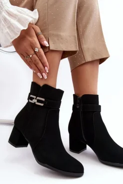Damskie Boto Damskie Botki Na Niskim Obcasie Z Ozdobą Czarne Numissa