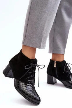 Damskie Boto Damskie Botki Na Niskim Słupku Wężowy Wzór Czarne Ebba