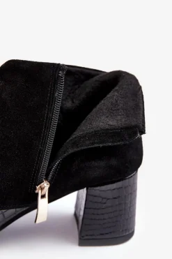 Damskie Boto Damskie Botki Na Niskim Słupku Wężowy Wzór Czarne Ebba