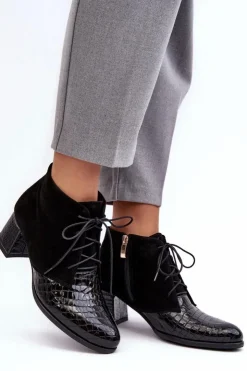 Damskie Boto Damskie Botki Na Niskim Słupku Wężowy Wzór Czarne Ebba