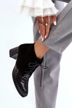 Damskie Boto Damskie Botki Na Niskim Słupku Wężowy Wzór Czarne Ebba