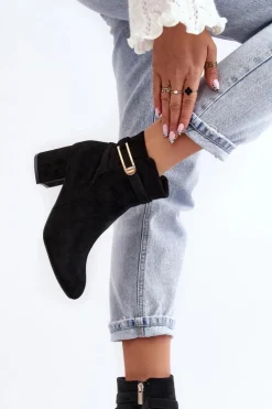 Evento Czarne Botki|Botki Na Obcasie*Damskie Botki Na Niskim Słupku Czarne Verice