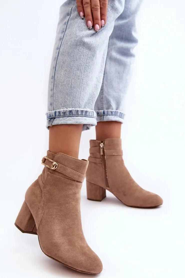 Damskie Evento Damskie Botki Na Niskim Słupku Beżowe Verice