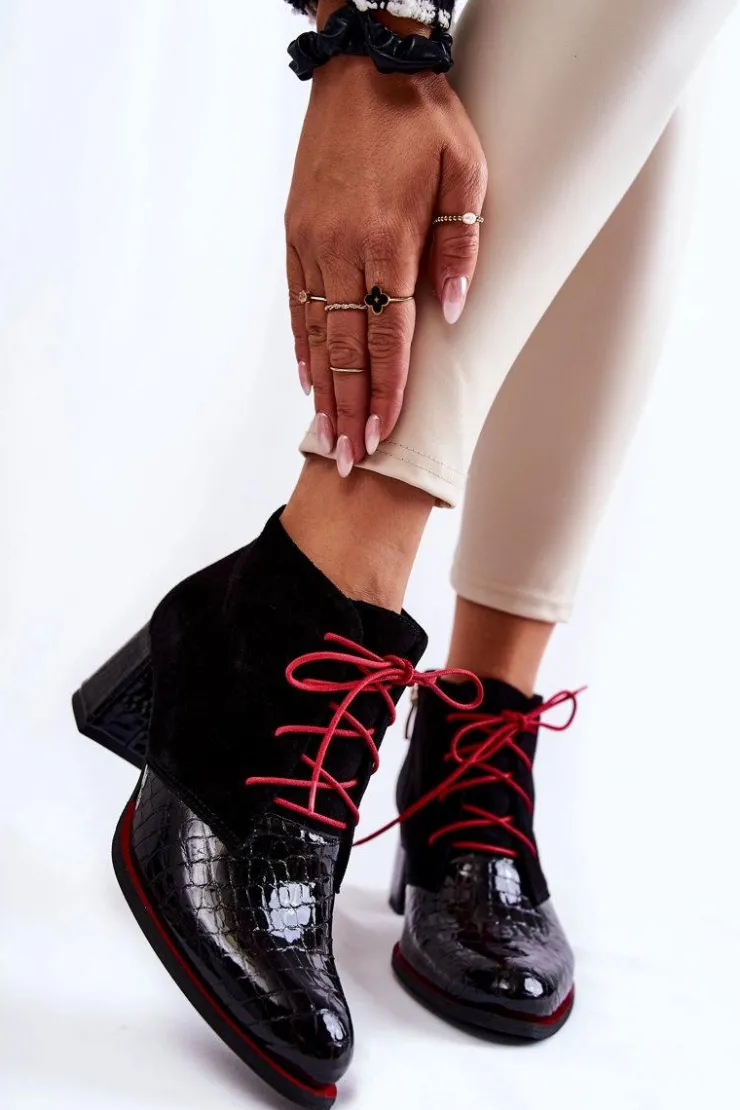 Boto Botki Sznurowane|Botki Na Słupku*Damskie Botki Na Niskim Słupku Czarne Ebba