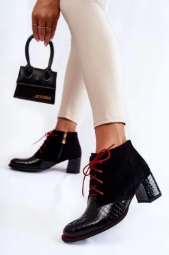 Boto Botki Sznurowane|Botki Na Słupku*Damskie Botki Na Niskim Słupku Czarne Ebba