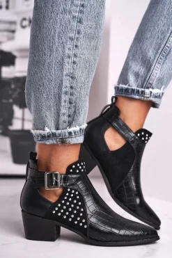 Sale Boto Damskie Botki Na Obcasie Klamra Czarne Rontra