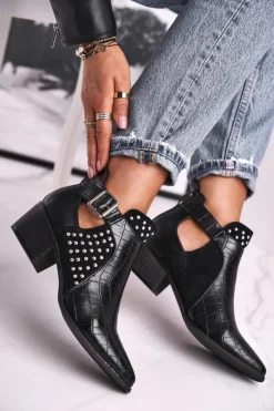 Sale Boto Damskie Botki Na Obcasie Klamra Czarne Rontra