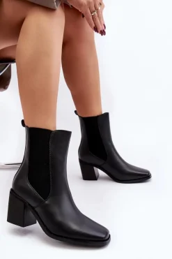 Boto Czarne Botki|Botki Na Obcasie*Damskie Botki Na Obcasie Ekoskóra Czarne Creazza