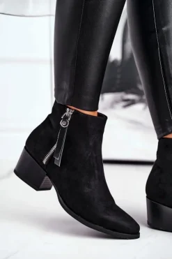 Evento Botki Na Słupku|Czarne Botki*Damskie botki na obcasie ocieplane czarne Discretely
