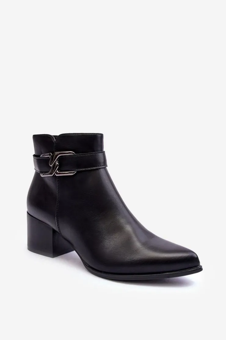 New Buty Sergio Leone Damskie Botki Na Obcasie Z Ozdobą Czarne Janeya