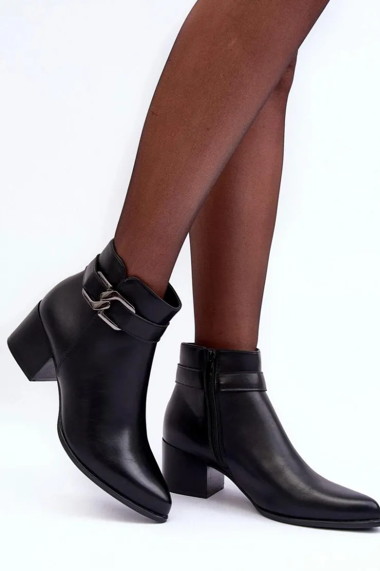 New Buty Sergio Leone Damskie Botki Na Obcasie Z Ozdobą Czarne Janeya