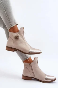 Damskie Boto Damskie Botki Na Płaskim Obcasie Z Zamkiem Beżowe Loratie