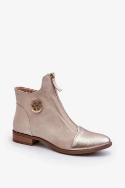 Damskie Boto Damskie Botki Na Płaskim Obcasie Z Zamkiem Beżowe Loratie