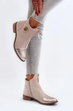 Damskie Boto Damskie Botki Na Płaskim Obcasie Z Zamkiem Beżowe Loratie