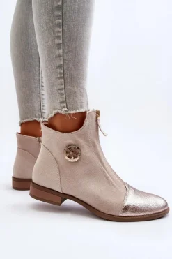 Damskie Boto Damskie Botki Na Płaskim Obcasie Z Zamkiem Beżowe Loratie