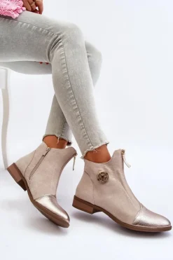 Damskie Boto Damskie Botki Na Płaskim Obcasie Z Zamkiem Beżowe Loratie