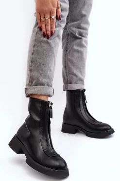 Damskie Boto Damskie Botki Na Płaskim Obcasie Z Suwakiem Czarne Elkasa