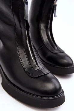 Damskie Boto Damskie Botki Na Płaskim Obcasie Z Suwakiem Czarne Elkasa