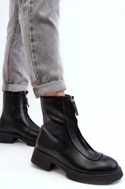 Damskie Boto Damskie Botki Na Płaskim Obcasie Z Suwakiem Czarne Elkasa