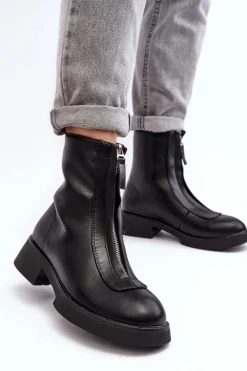 Damskie Boto Damskie Botki Na Płaskim Obcasie Z Suwakiem Czarne Elkasa