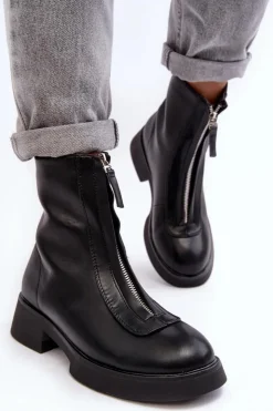 Damskie Boto Damskie Botki Na Płaskim Obcasie Z Suwakiem Czarne Elkasa