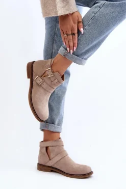 Boto Botki Wiosenne|Czarne Botki*Damskie Botki Na Płaskim Obcasie Z Paskami Jasnobeżowe Melviana