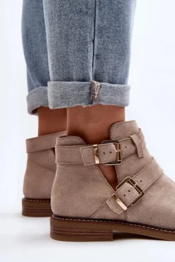 Boto Botki Wiosenne|Czarne Botki*Damskie Botki Na Płaskim Obcasie Z Paskami Jasnobeżowe Melviana