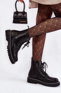 Clearance Big Star Shoes Damskie Botki Na Platformie Big Star KK274538 Czarne Czarny