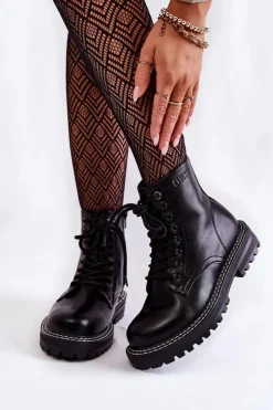 Clearance Big Star Shoes Damskie Botki Na Platformie Big Star KK274538 Czarne Czarny