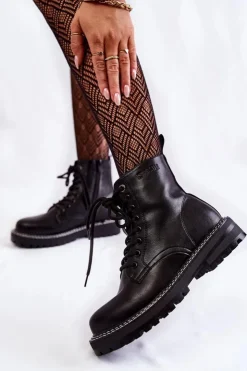 Clearance Big Star Shoes Damskie Botki Na Platformie Big Star KK274538 Czarne Czarny