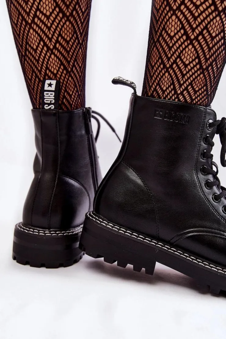 Clearance Big Star Shoes Damskie Botki Na Platformie Big Star KK274538 Czarne Czarny