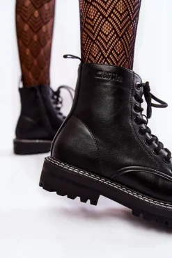 Clearance Big Star Shoes Damskie Botki Na Platformie Big Star KK274538 Czarne Czarny