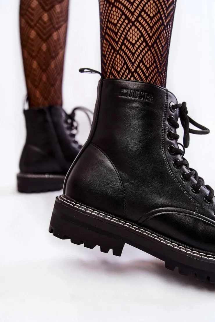 Clearance Big Star Shoes Damskie Botki Na Platformie Big Star KK274538 Czarne Czarny