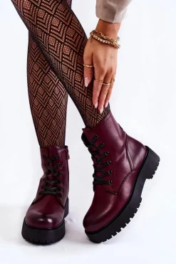 Sale Buty Sergio Leone Damskie Botki Na Platformie Bordowe Randi