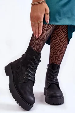 Damskie Buty Sergio Leone Damskie Botki Na Platformie Czarne Randi