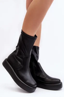 Damskie Boto Damskie Botki Na Platformie Ekoskóra Czarne Algedi