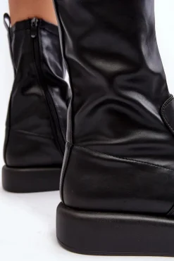 Damskie Boto Damskie Botki Na Platformie Ekoskóra Czarne Algedi