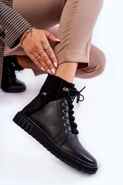 Damskie Buty Sergio Leone Damskie Botki Na Platformie Czarne Kristin