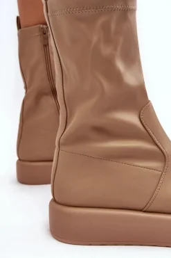 Boto Damskie Botki Na Platformie Ekoskóra Beżowe Algedi