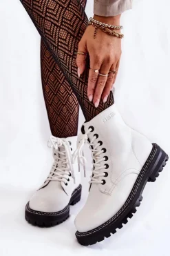 Sale Big Star Shoes Damskie Botki Na Platformie Big Star KK274539 Białe