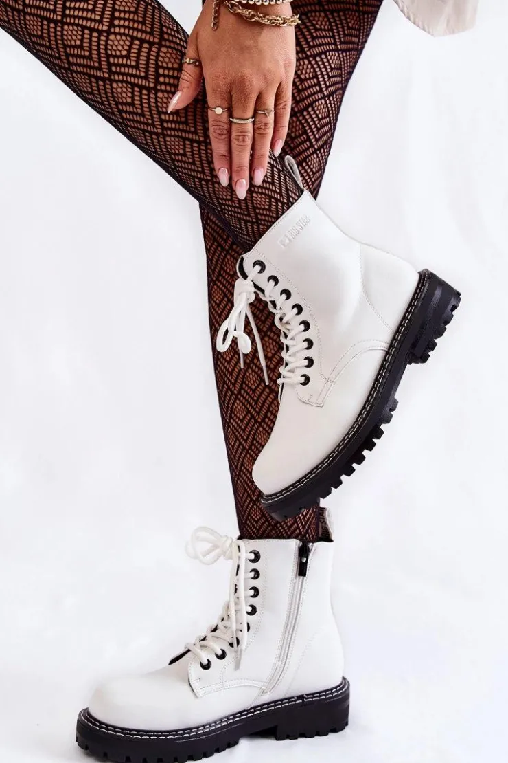 Sale Big Star Shoes Damskie Botki Na Platformie Big Star KK274539 Białe