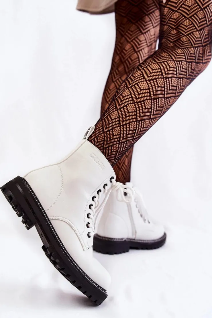 Sale Big Star Shoes Damskie Botki Na Platformie Big Star KK274539 Białe