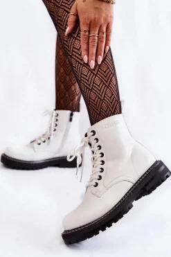 Sale Big Star Shoes Damskie Botki Na Platformie Big Star KK274539 Białe