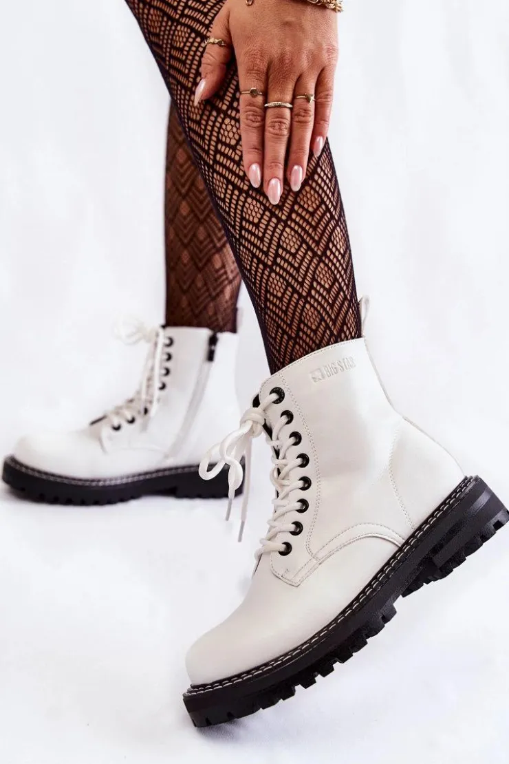 Sale Big Star Shoes Damskie Botki Na Platformie Big Star KK274539 Białe