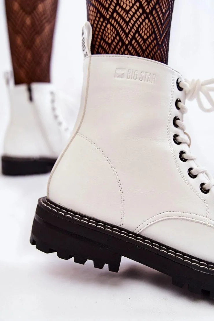 Sale Big Star Shoes Damskie Botki Na Platformie Big Star KK274539 Białe