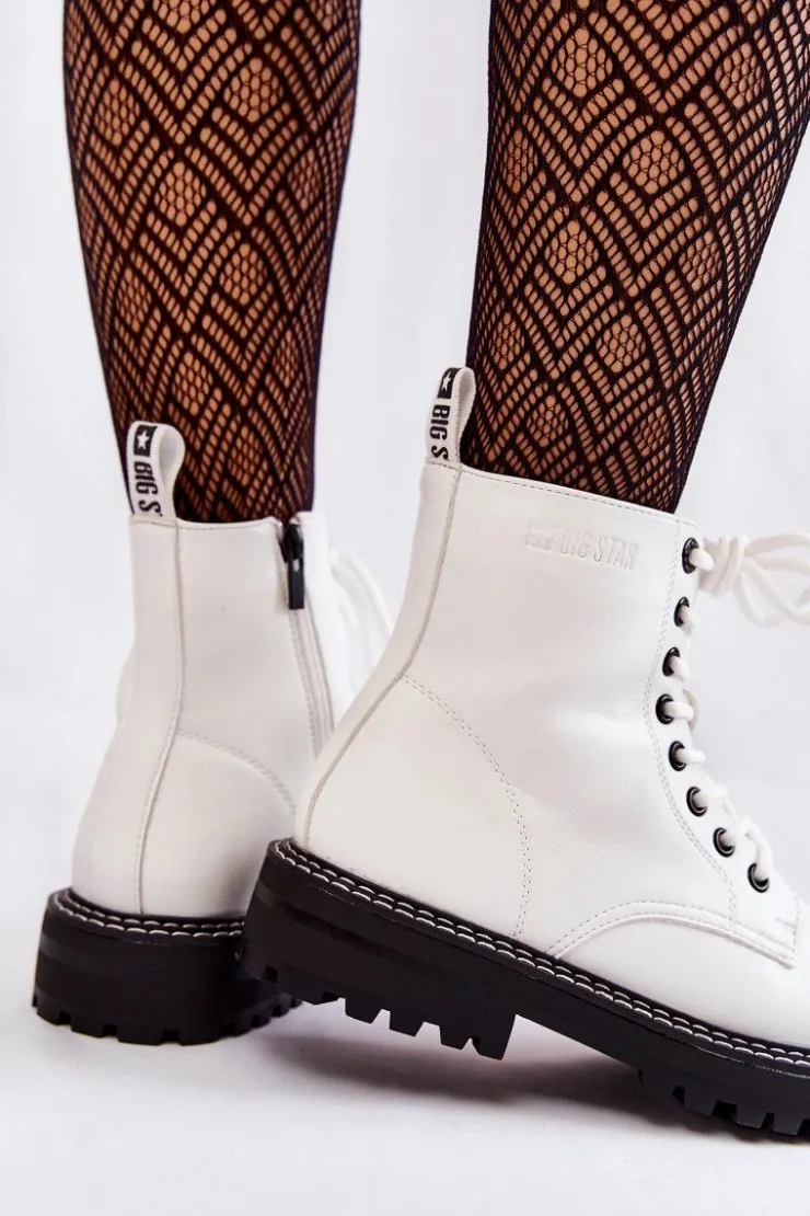 Sale Big Star Shoes Damskie Botki Na Platformie Big Star KK274539 Białe