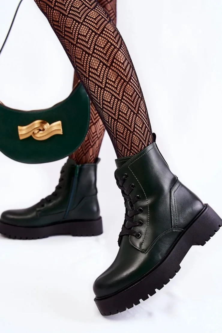 Buty Sergio Leone Damskie Trapery|Botki Sznurowane*Damskie Botki Na Platformie Zielone Randi