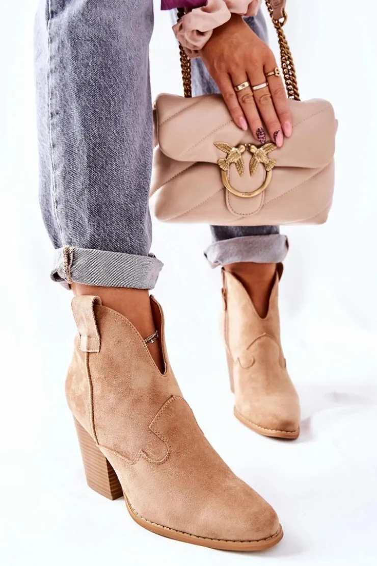 Boto Botki Na Słupku|Botki Zimowe Damskie*Damskie Botki Na Słupku Beżowe Meronet