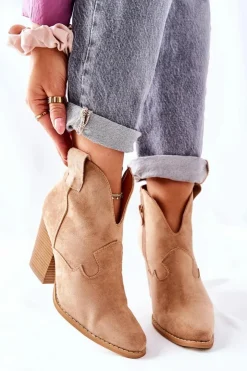 Boto Botki Na Słupku|Botki Zimowe Damskie*Damskie Botki Na Słupku Beżowe Meronet